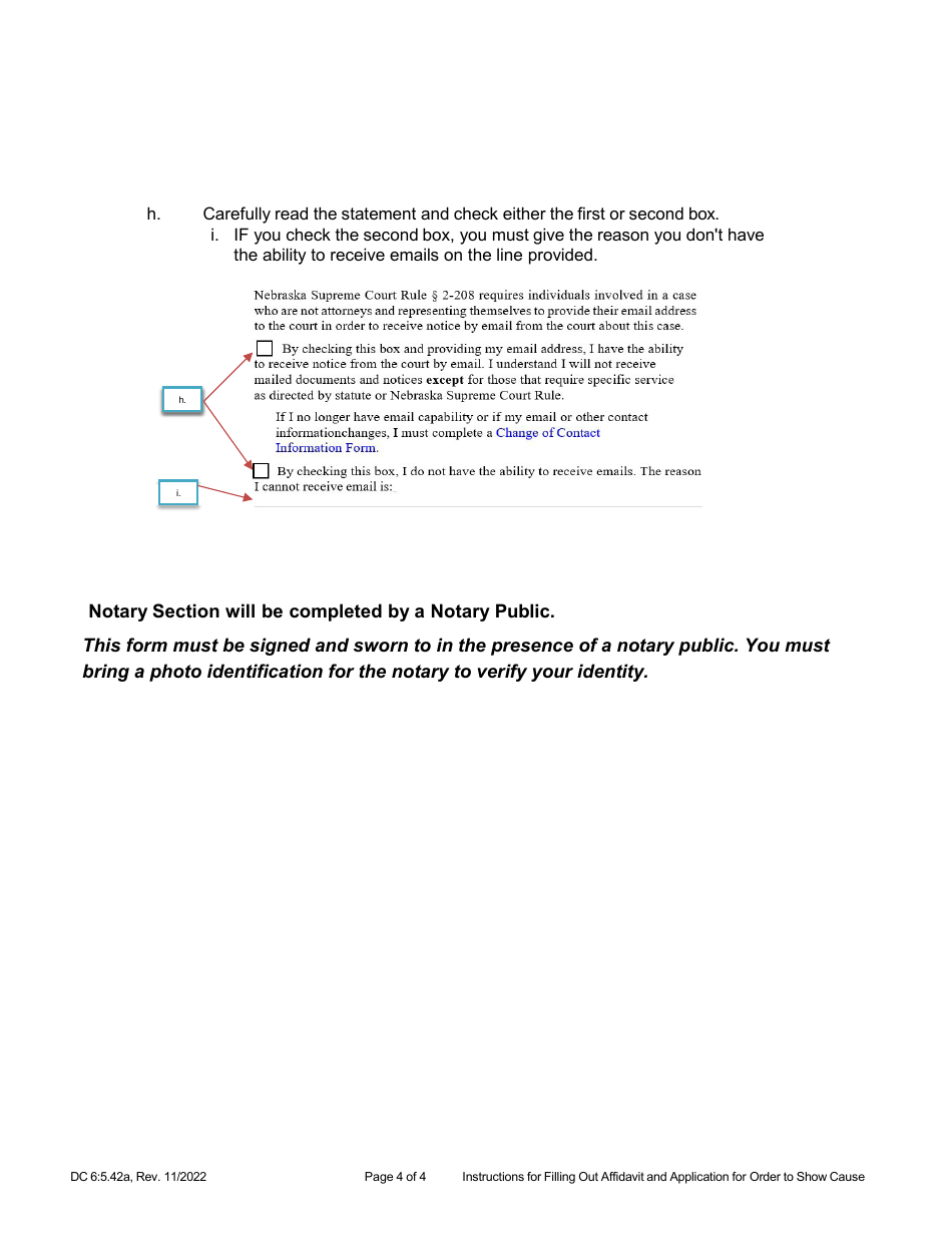 Instructions for Form DC6:5.42 Affidavit and Application for Order to Show Cause (Alimony / Property Settlement) - Nebraska, Page 4