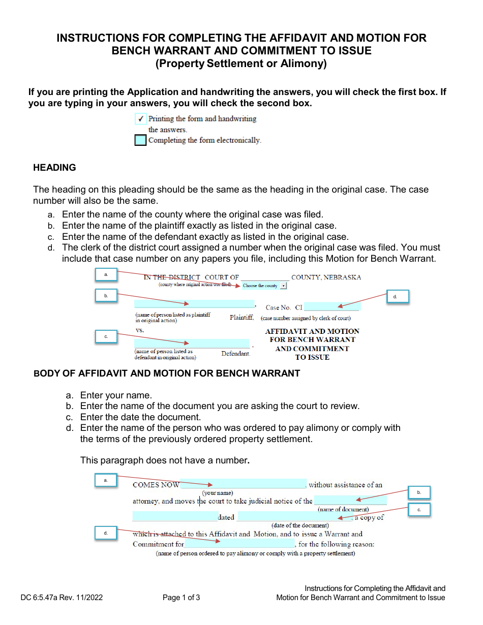 Download Instructions for Form DC6:5.47 Affidavit and Motion for Bench ...
