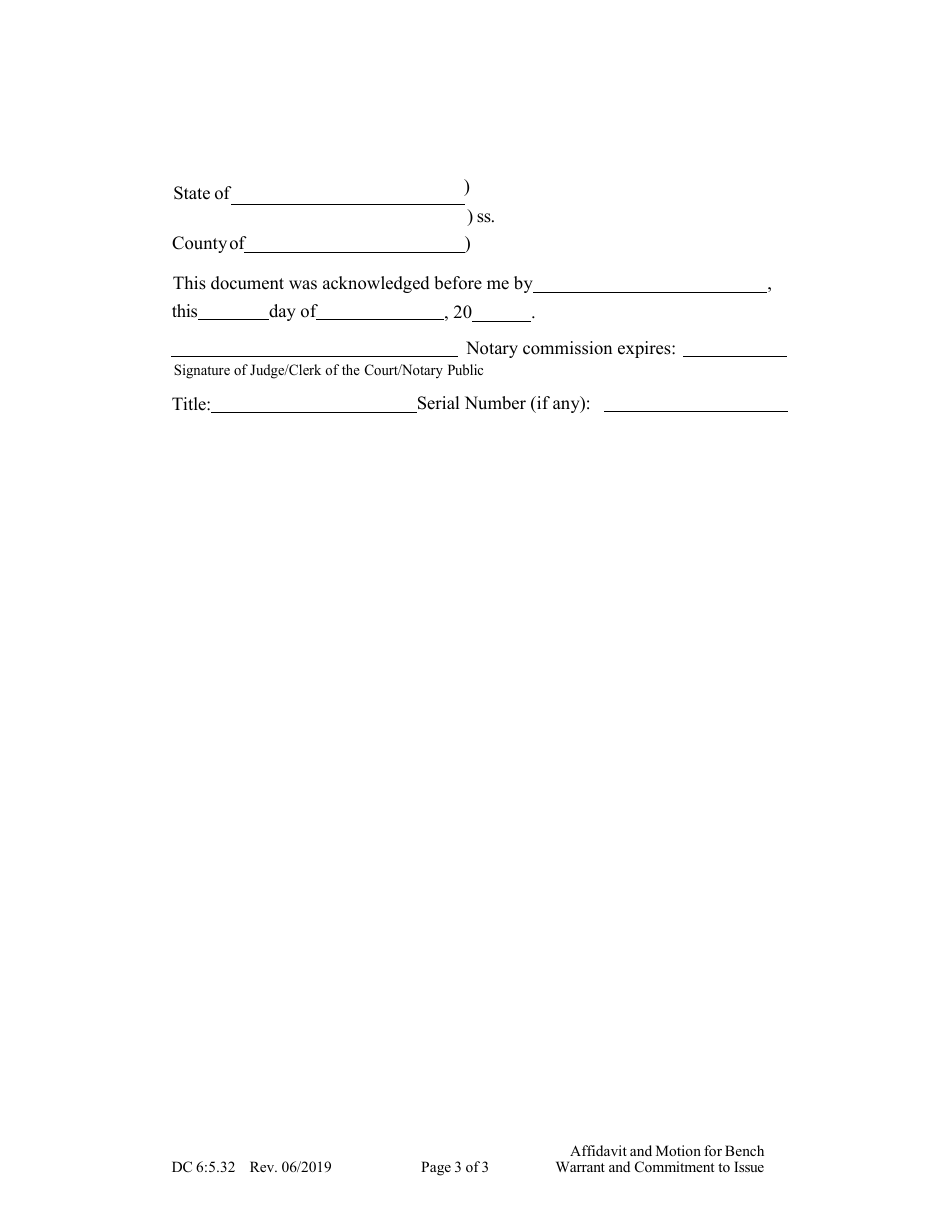 Form DC6:5.32 Affidavit and Motion for Bench Warrant and Commitment to Issue (Visitation) - Nebraska, Page 3