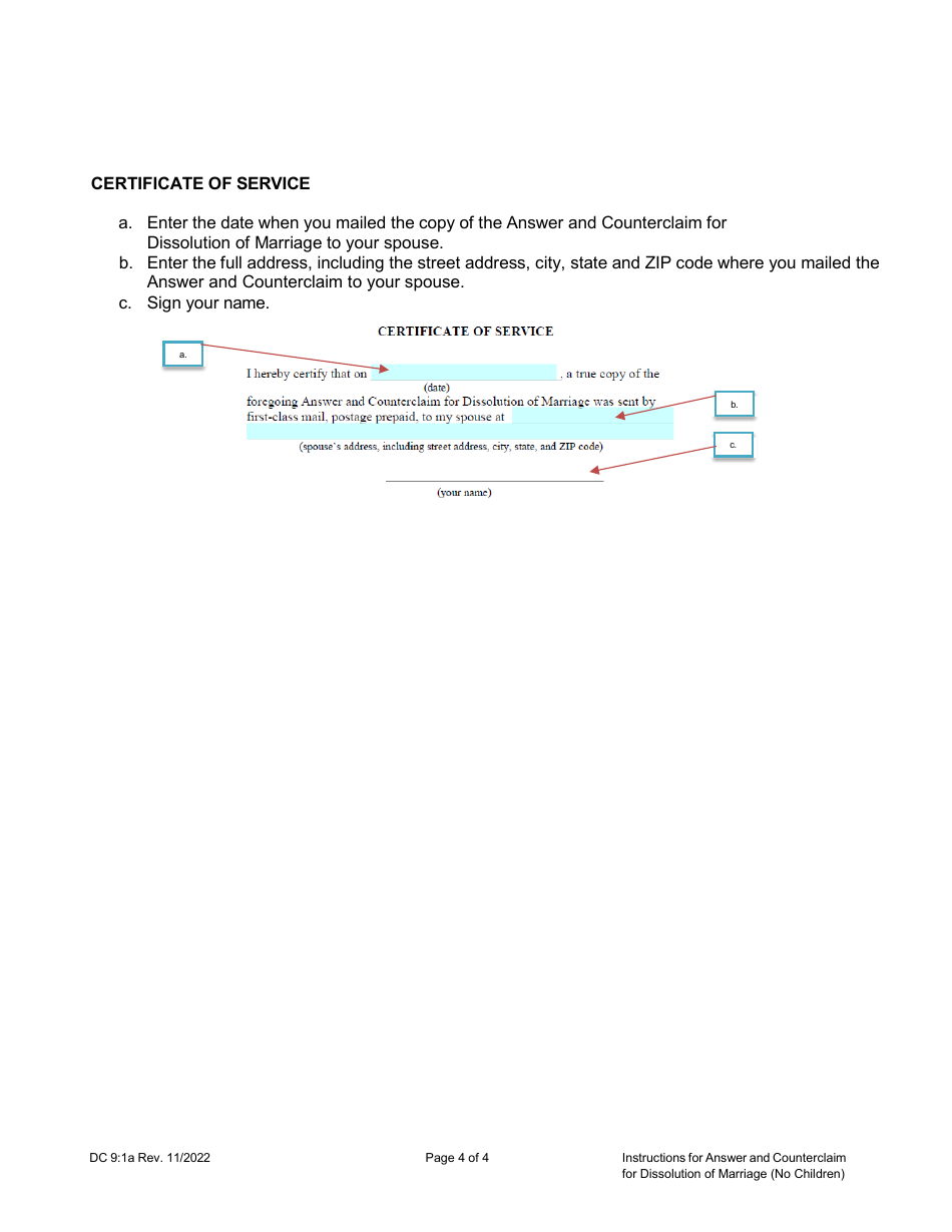 Instructions for Form DC9:1 Answer and Counterclaim for Dissolution of Marriage (No Children) - Nebraska, Page 4