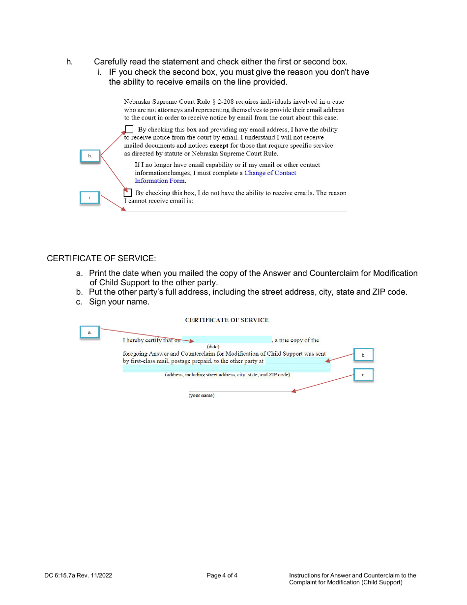 Instructions for Form DC6:15.7 Answer and Counterclaim to Complaint for Modification (Child Support) - Nebraska, Page 4