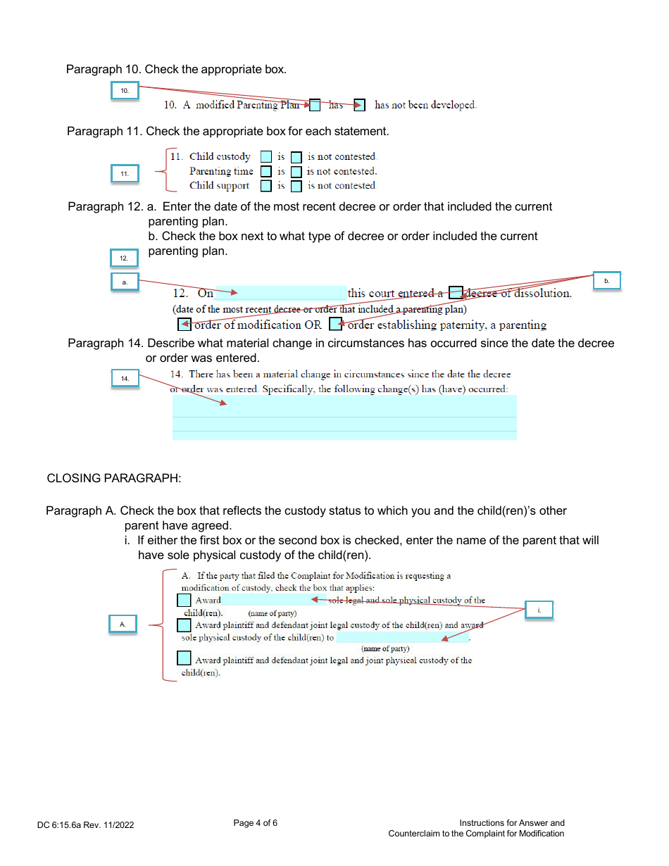 Instructions for Form DC6:15.6 Answer and Counterclaim to Complaint for Modification - Nebraska, Page 4