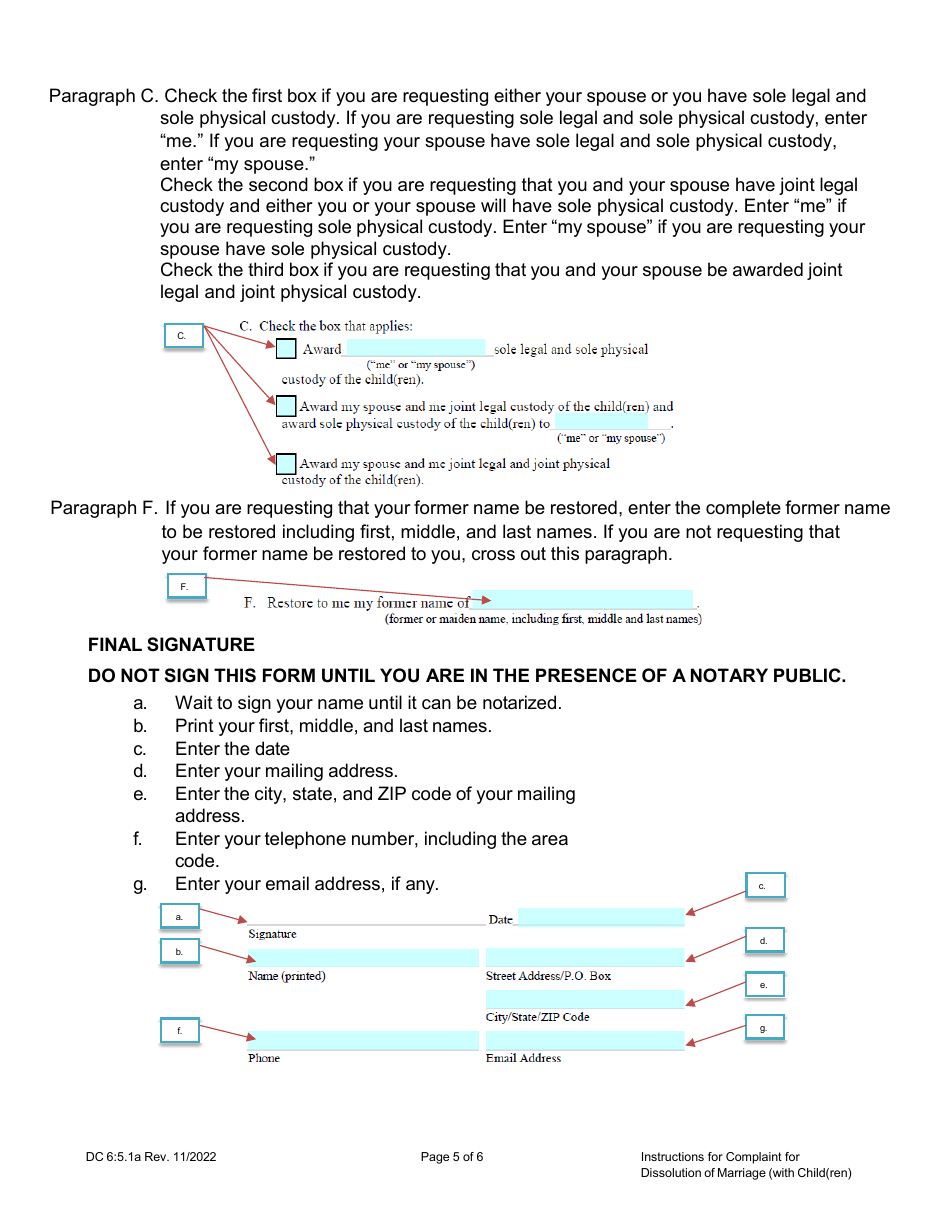 Instructions for Form DC6:5.1 Complaint for Dissolution of Marriage (With Child(Ren)) - Nebraska, Page 5