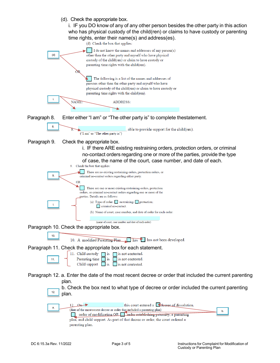 Instructions for Form DC6:15.3 Complaint for Modification of Custody or Parenting Plan - Nebraska, Page 3