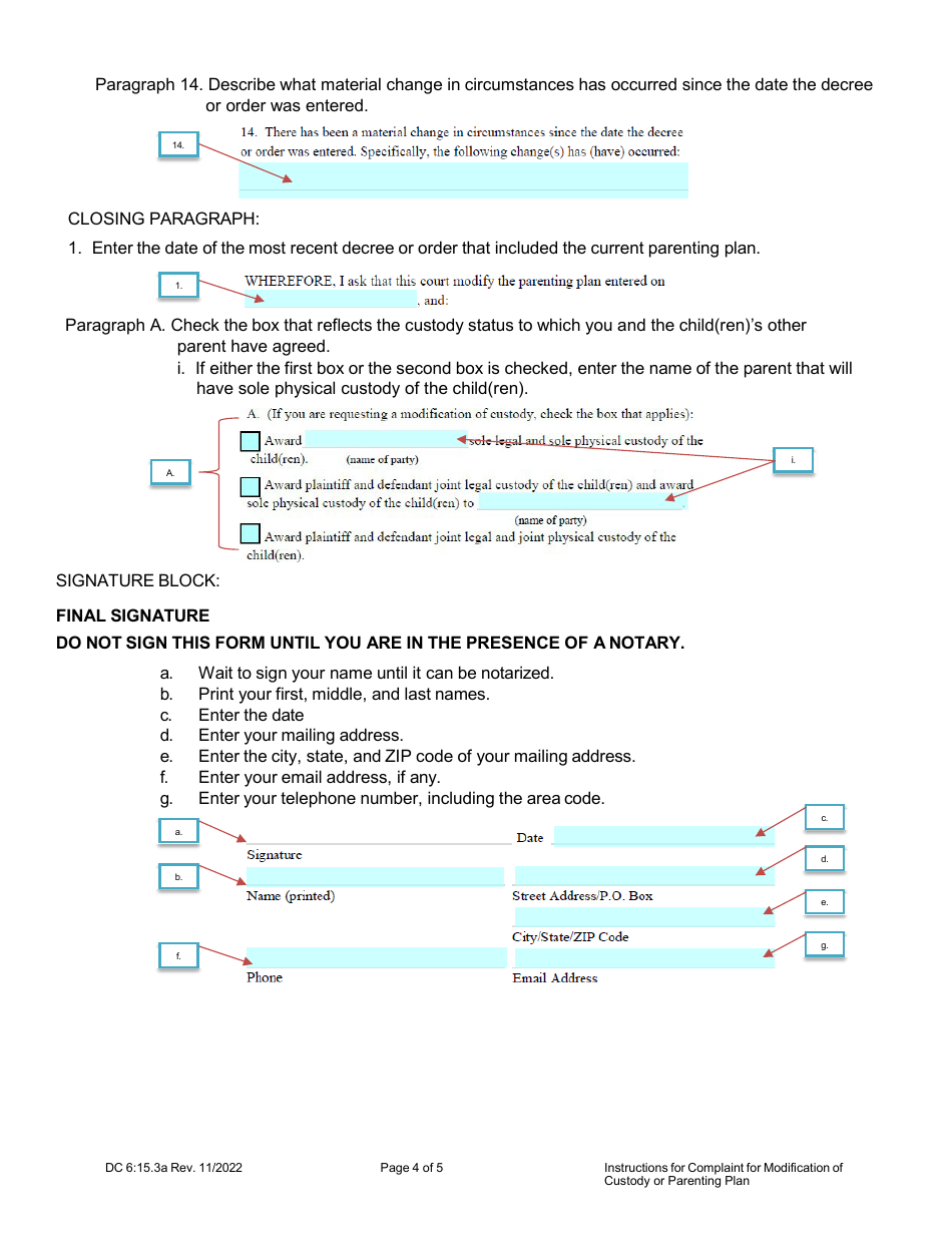Instructions for Form DC6:15.3 Complaint for Modification of Custody or Parenting Plan - Nebraska, Page 4