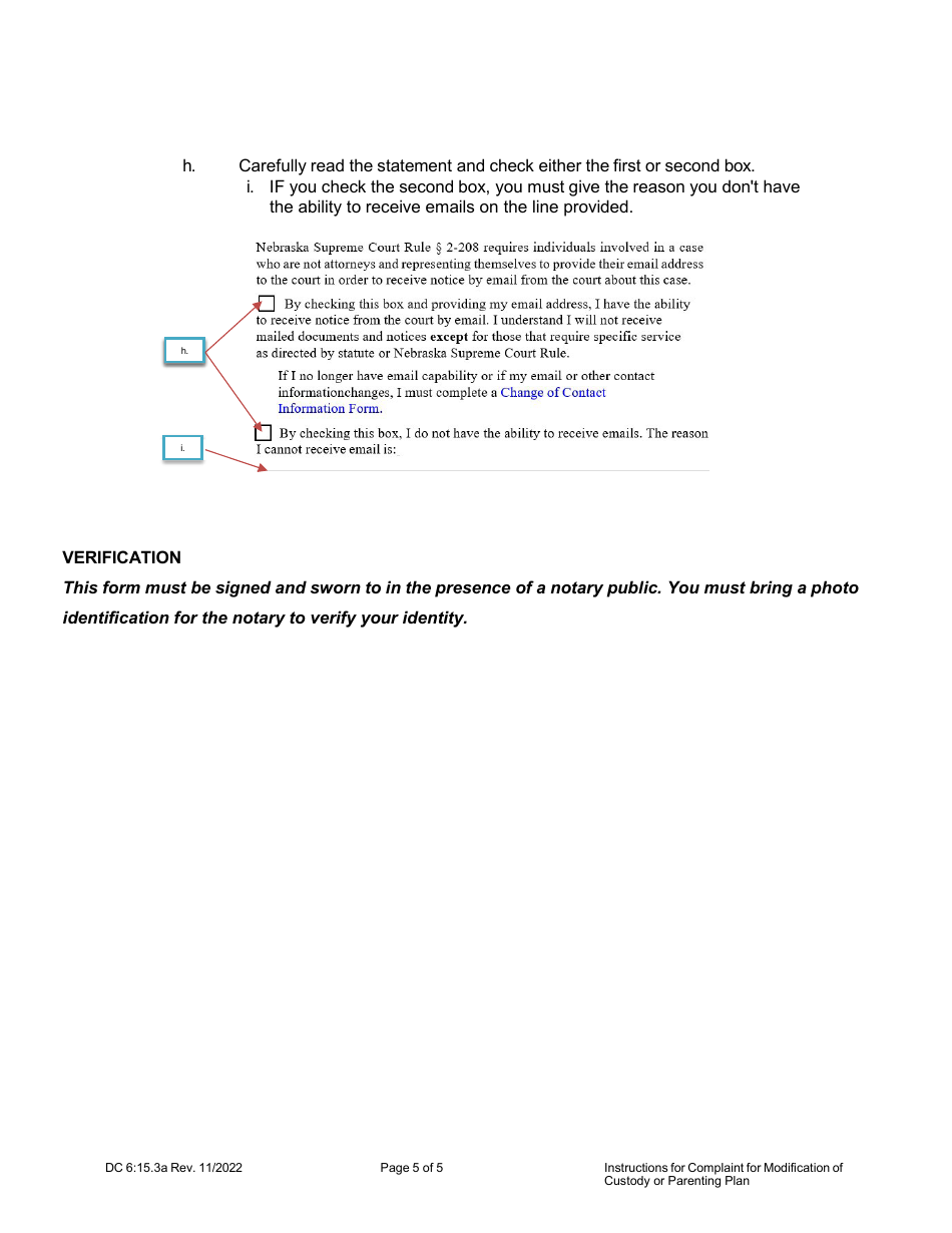 Instructions for Form DC6:15.3 Complaint for Modification of Custody or Parenting Plan - Nebraska, Page 5
