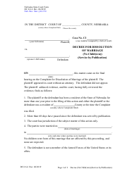 Form DC6:6.6 Decree for Dissolution of Marriage (No Child(Ren)) (Service by Publication) - Nebraska