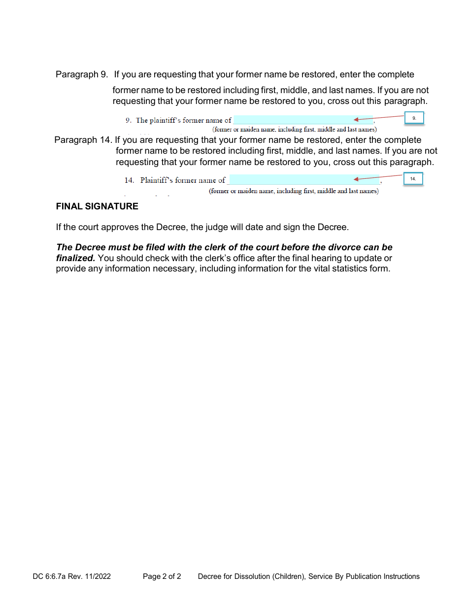 Instructions for Form DC6:6.7 Decree - With Children - Service by Publication - Nebraska, Page 2