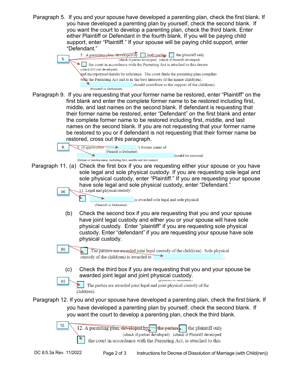 Instructions for Form DC6:5.3 Decree of Dissolution of Marriage (With Child(Ren)) - Nebraska, Page 2