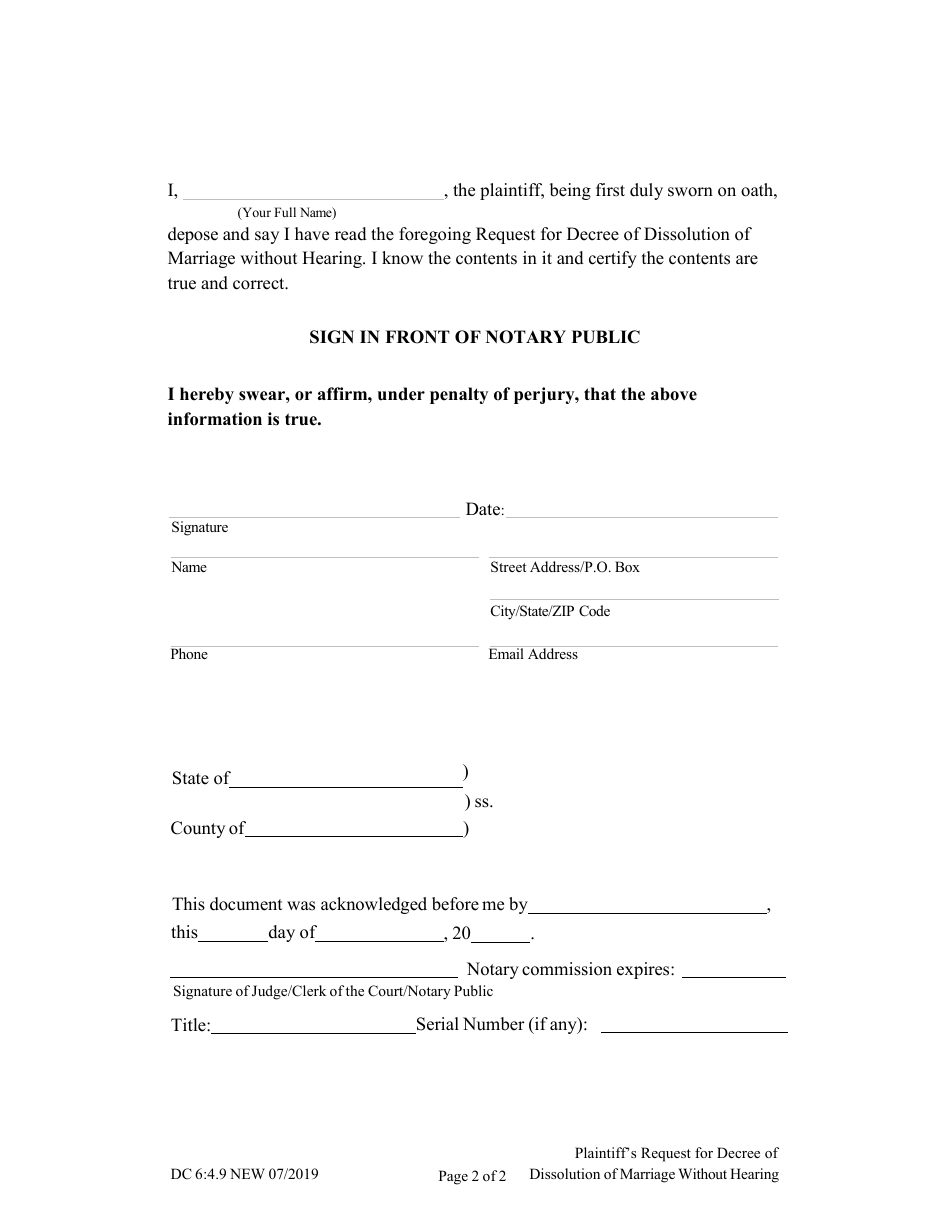 Form DC6:4.9 Plaintiffs Request for Decree of Dissolution of Marriage Without Hearing - Nebraska, Page 2