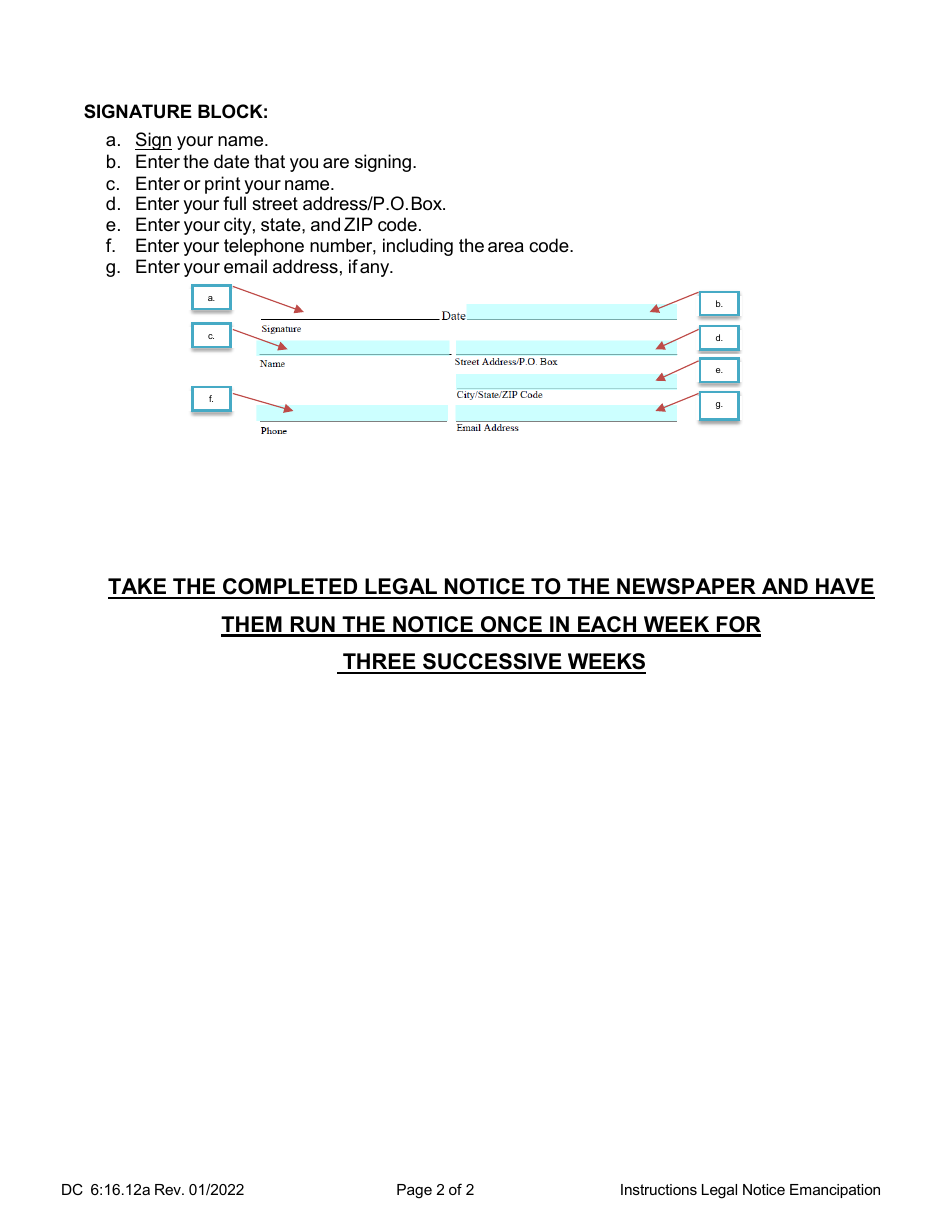 Instructions for Form DC6:16.12 Legal Notice for Emancipation of a Minor - Nebraska, Page 2
