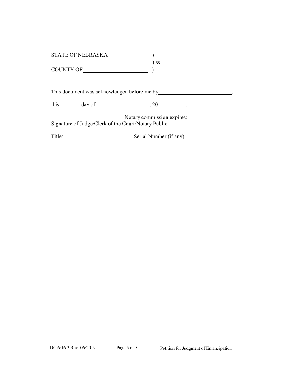 Form DC6:16.3 Petition for Judgment of Emancipation - Nebraska, Page 5