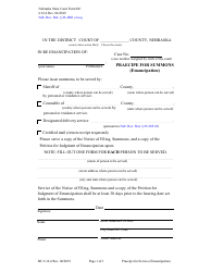 Document preview: Form DC6:16.4 Praecipe for Summons (Emancipation) - Nebraska