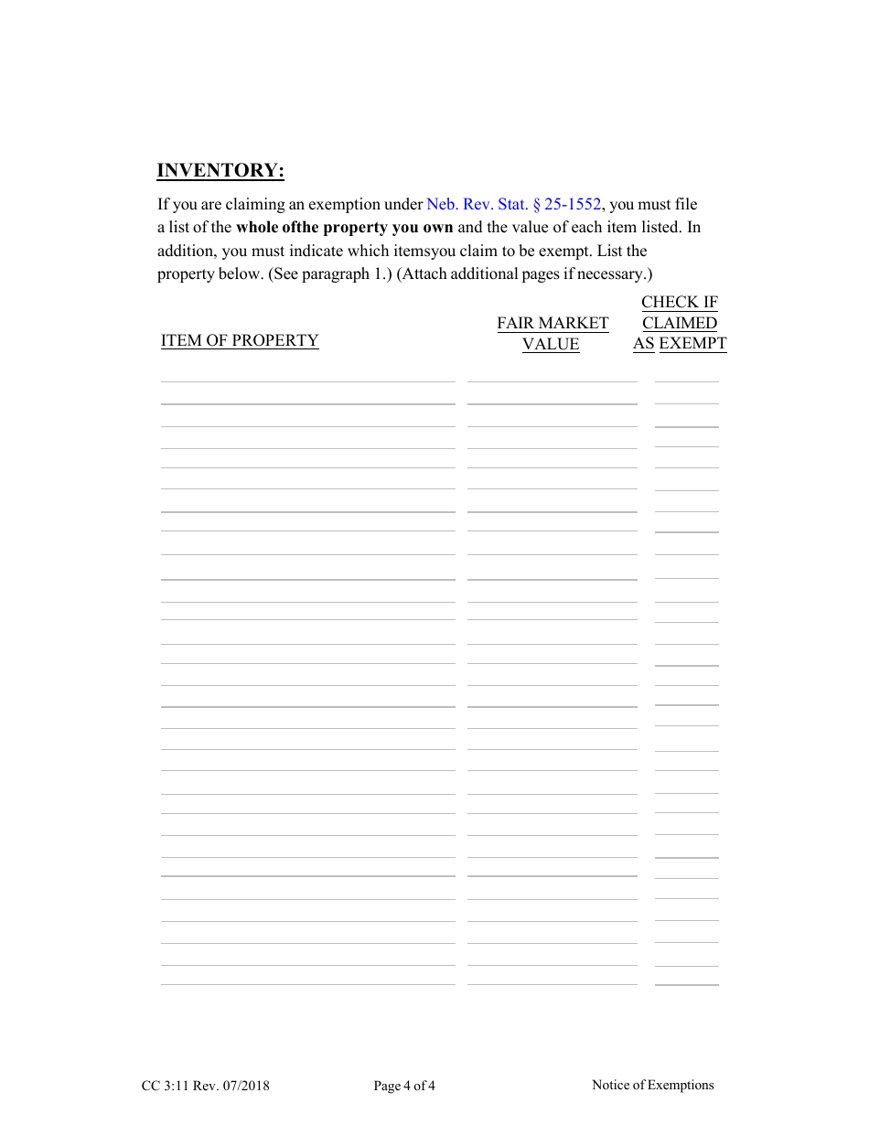 Form CC3:11 Execution - Notice of Exemptions - Nebraska, Page 4