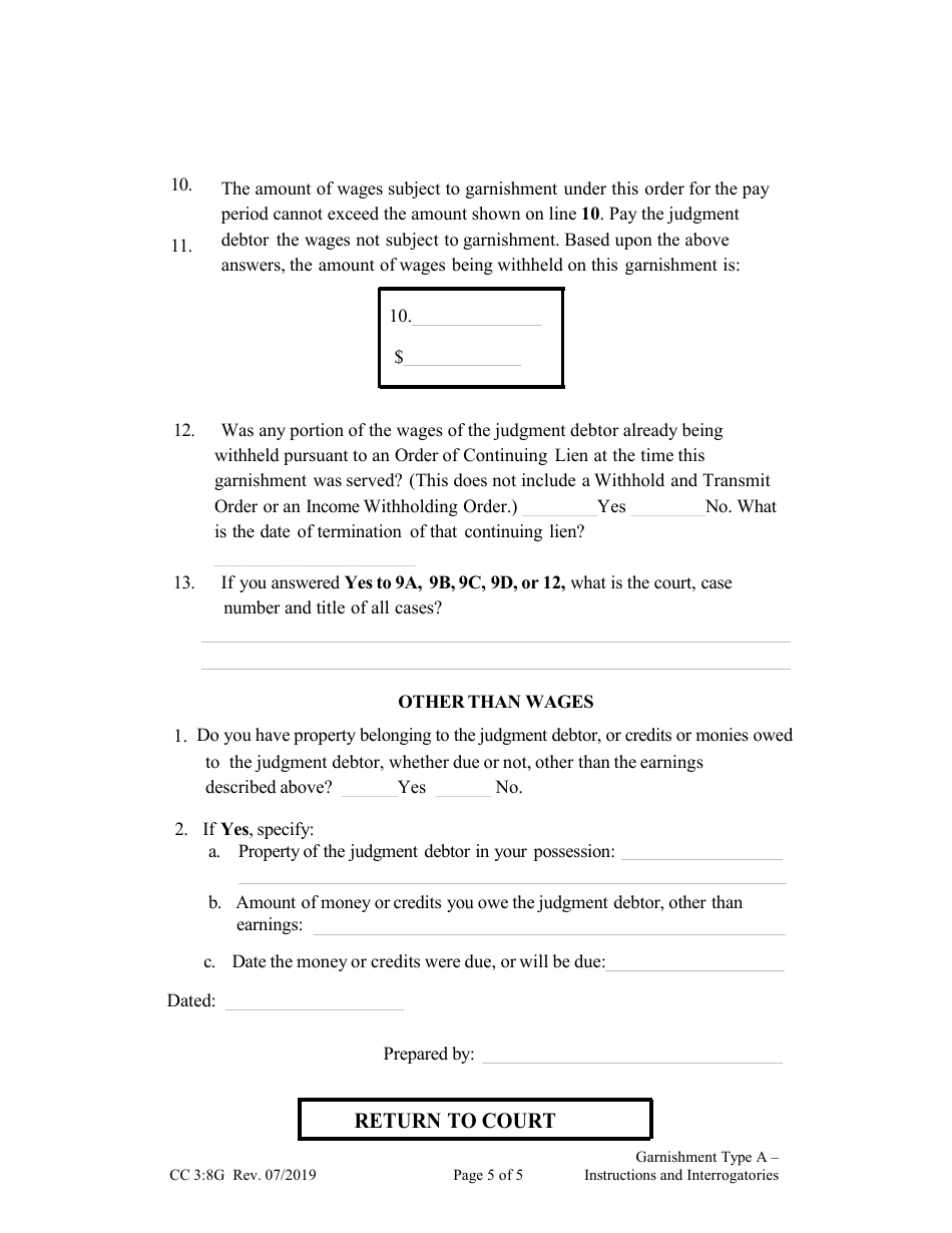 Form CC3:8G Garnishment Type a - Instructions and Interrogatories - Nebraska, Page 5