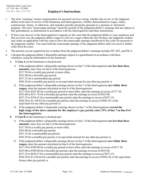 Form CC3:8A Employer's Instructions - Nebraska