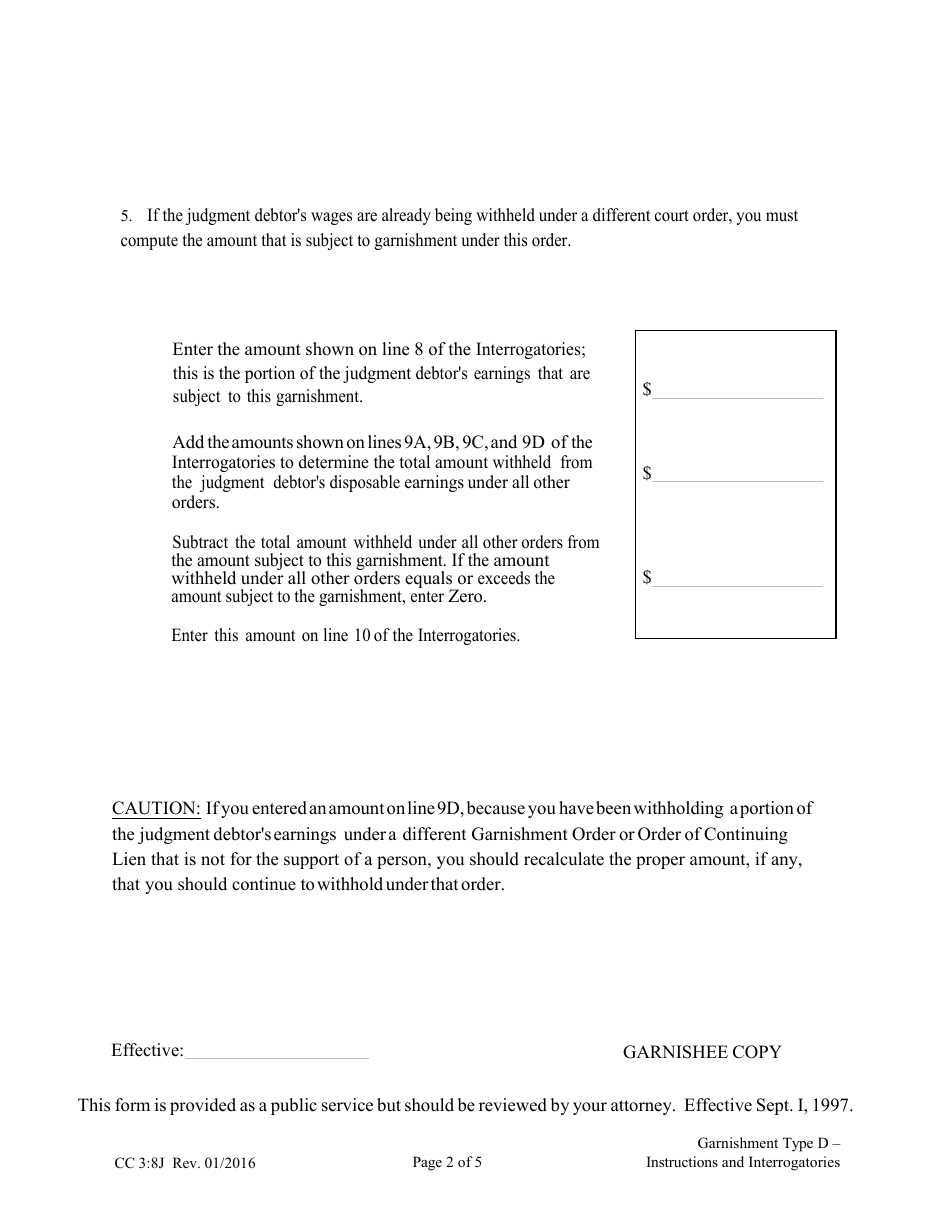 Form CC3:8J Garnishment Type D - Instructions and Interrogatories - Nebraska, Page 2