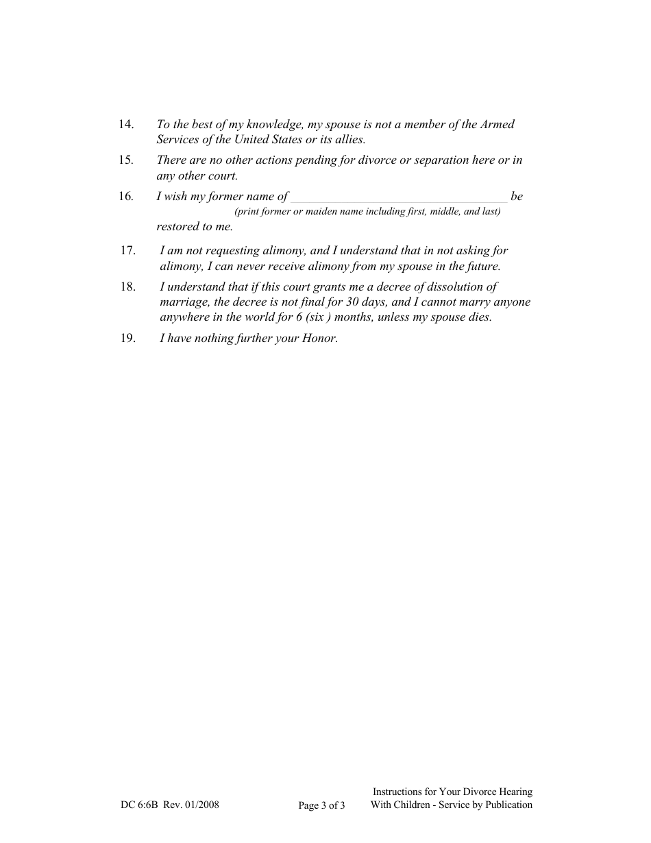 Form DC6:6B Instructions for Your Divorce Hearing With Children - Service by Publication - Nebraska, Page 3