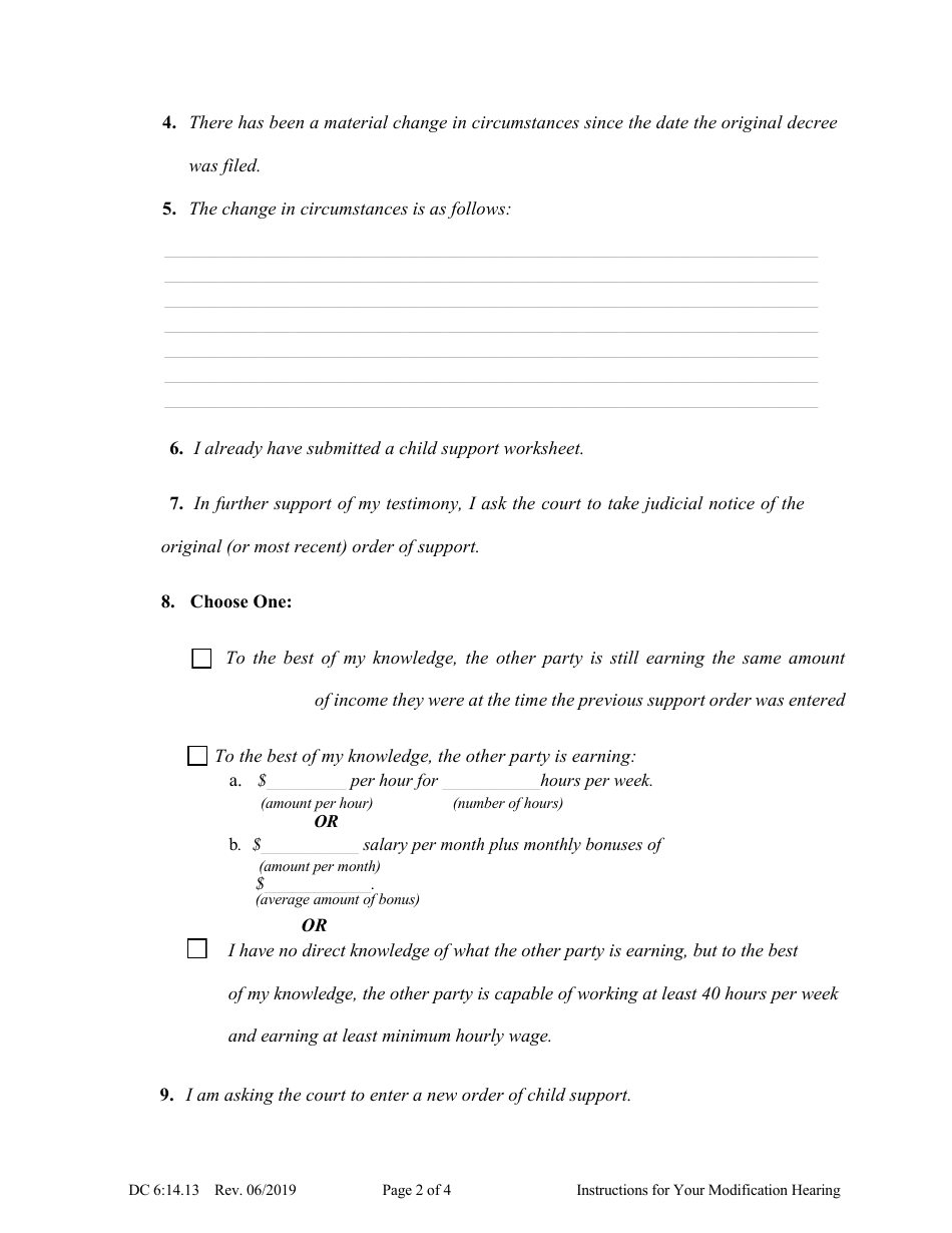 Form DC6:14.13 Instructions for Your Hearing on the Complaint for Modification of Child Support - Nebraska, Page 2