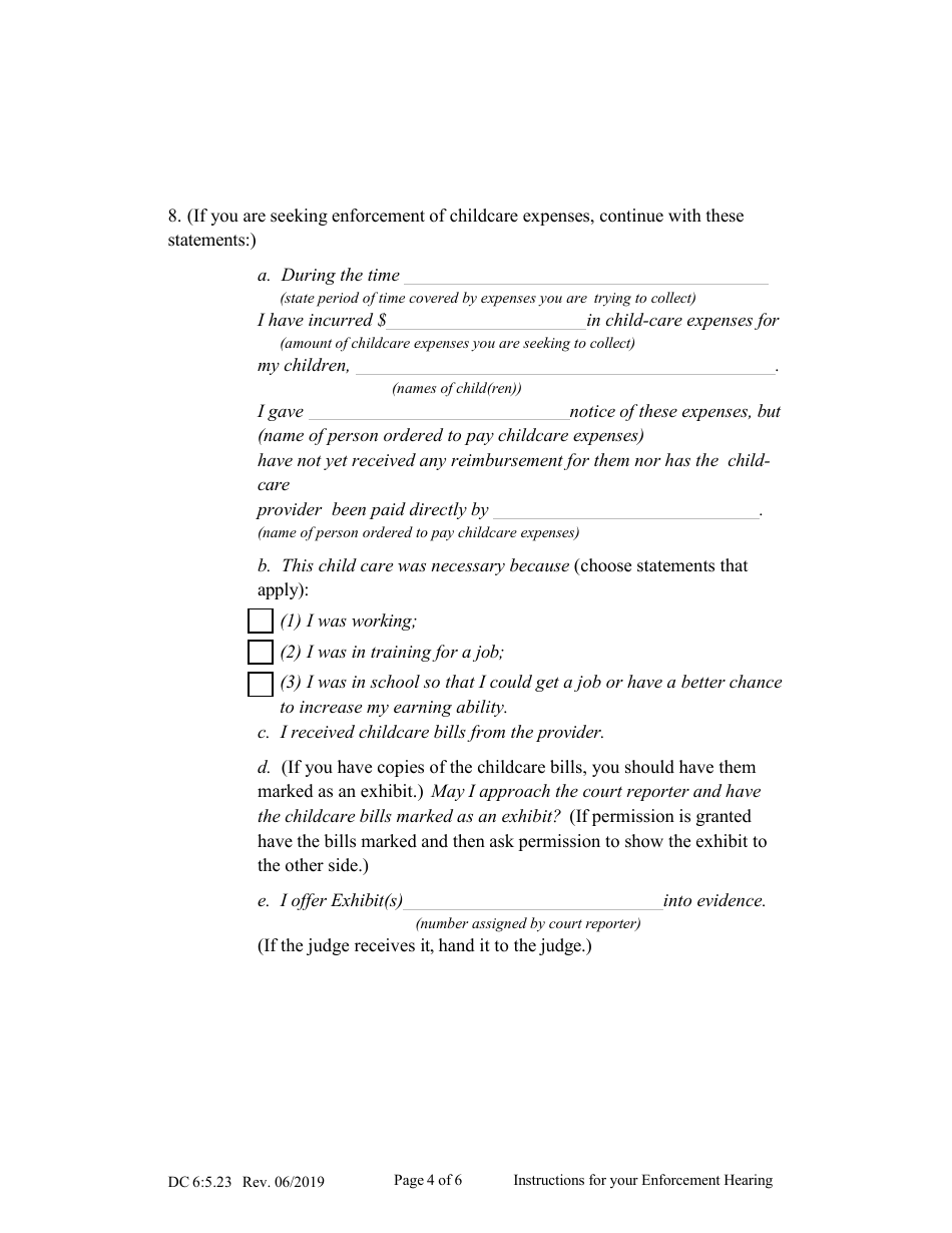 Form DC6:5.23 Instructions for Your Enforcement Hearing (Child Support, Health Care Expenses, Childcare Expenses) - Nebraska, Page 4