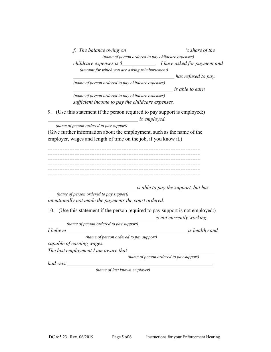 Form DC6:5.23 Instructions for Your Enforcement Hearing (Child Support, Health Care Expenses, Childcare Expenses) - Nebraska, Page 5