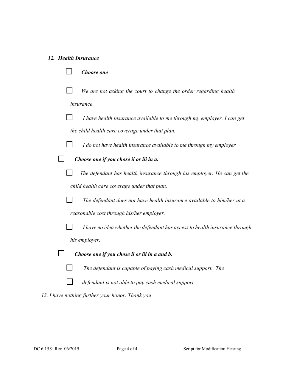 Form DC6:15.9 Instructions for Your Hearing on the Complaint for Modification of the Parenting Plan - Nebraska, Page 4