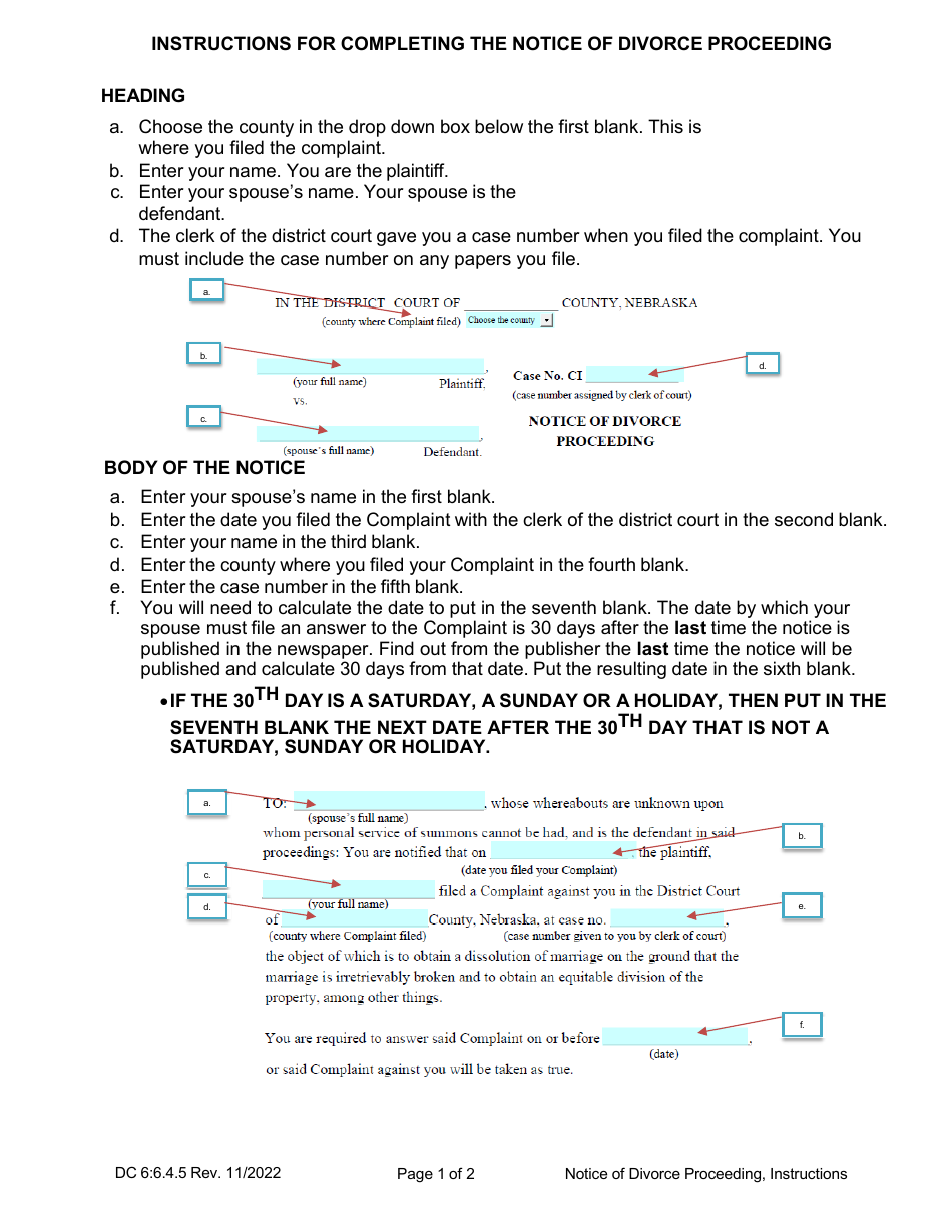 Instructions for Form DC6:6.4, DC6:6.5 #### - Nebraska, Page 1