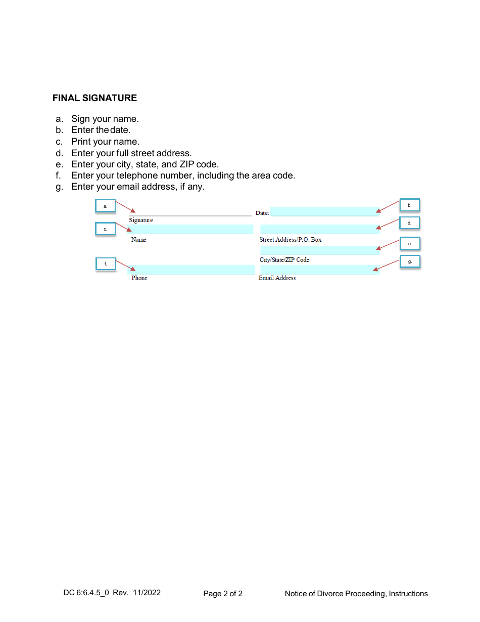 Instructions for Form DC6:6.4 Notice of Divorce Proceeding - Nebraska, Page 2