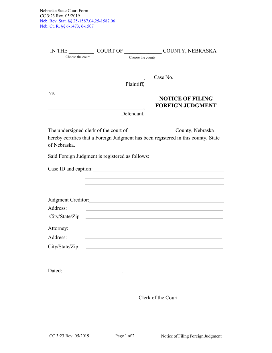 Form CC3:23 - Fill Out, Sign Online and Download Fillable PDF, Nebraska ...