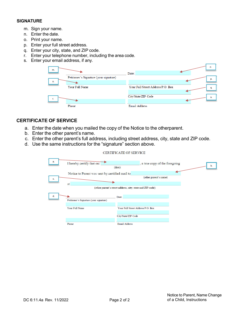 Instructions for Form DC6:11.4 Notice to Parent of Hearing for the Name Change of a Minor Child - Nebraska, Page 2