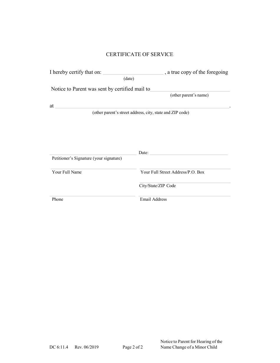 Form DC6:11.4 Notice to Parent of Hearing for the Name Change of a Minor Child - Nebraska, Page 2