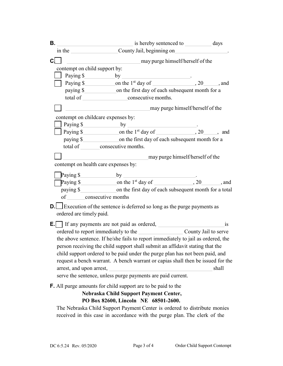 Form DC6:5.24 Order Child Support Contempt - Nebraska, Page 3