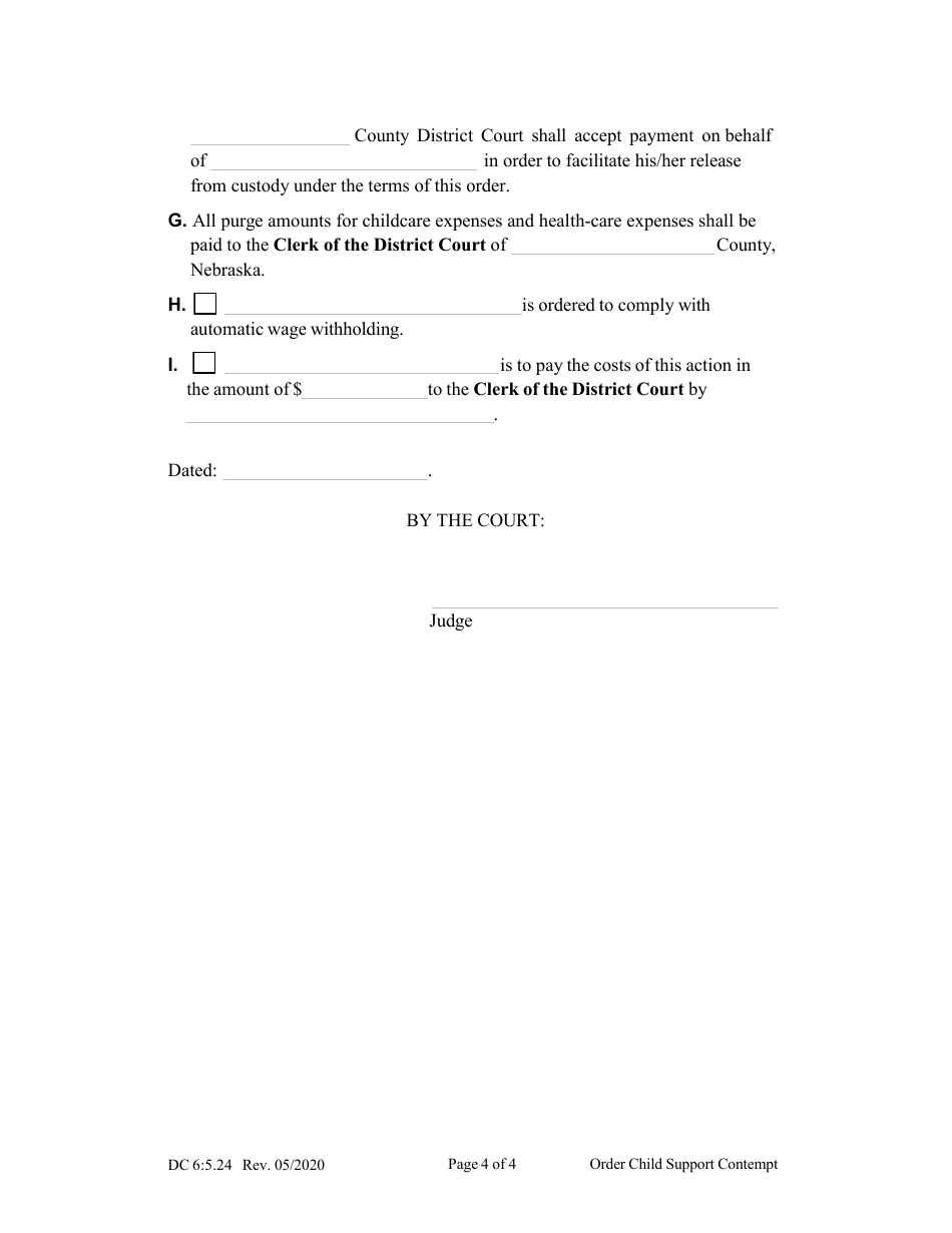 Form DC6:5.24 Order Child Support Contempt - Nebraska, Page 4