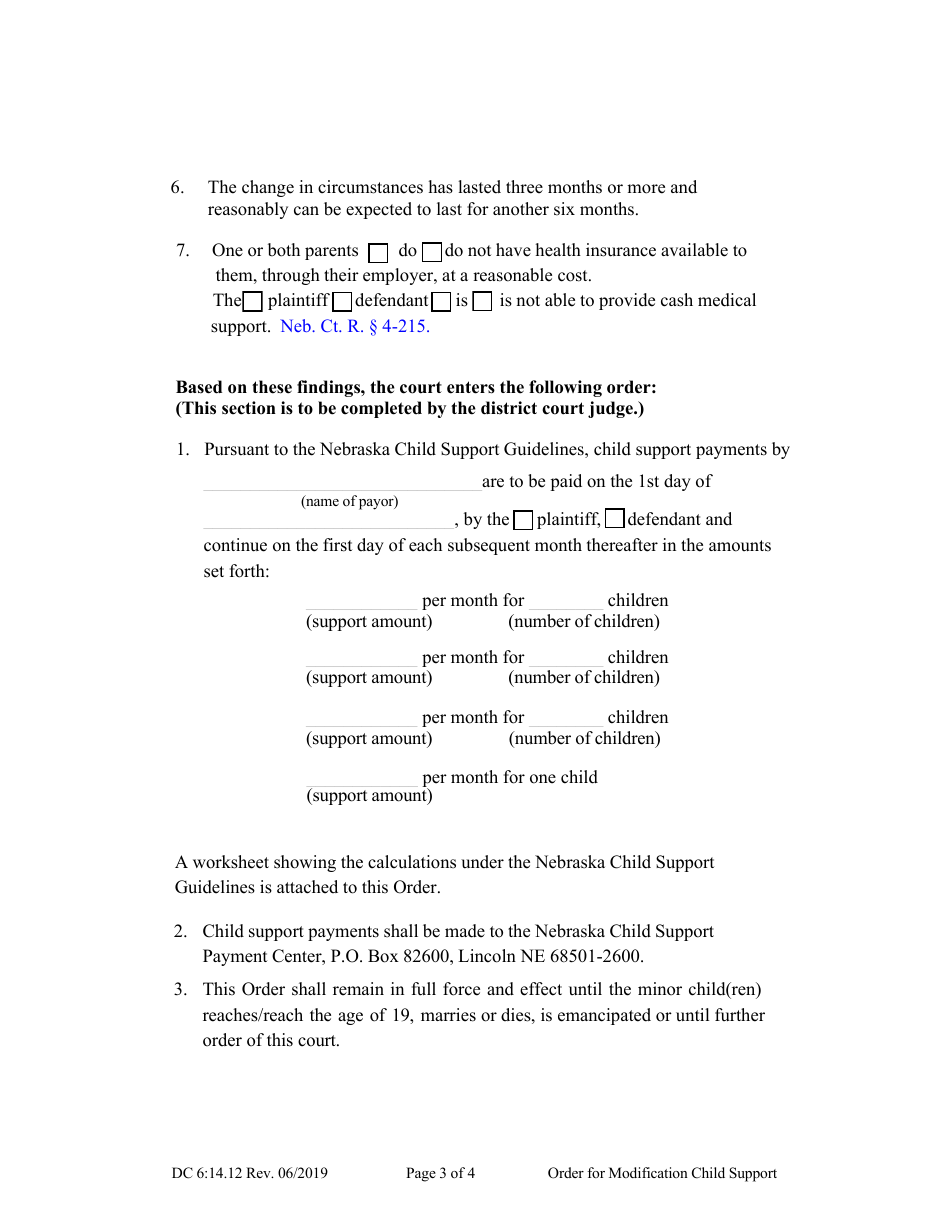 Form DC6:14.12 Order for Modification (Child Support) - Nebraska, Page 3