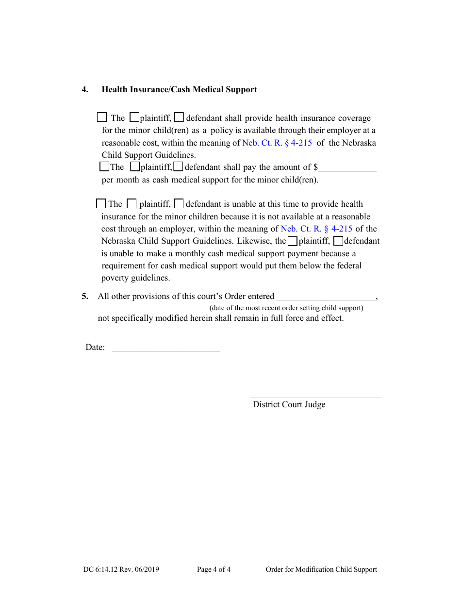 Form DC6:14.12 Order for Modification (Child Support) - Nebraska, Page 4