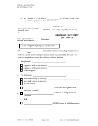 Document preview: Form DC6:5.45 Order of Contempt (Alimony) - Nebraska