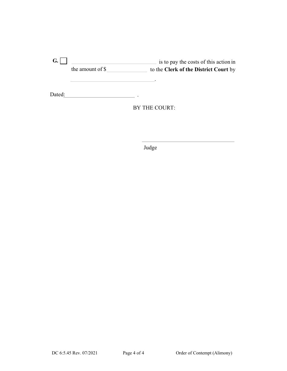 Form DC6:5.45 Order of Contempt (Alimony) - Nebraska, Page 4