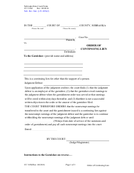 Form CC3:8M Order of Continuing Lien - Nebraska