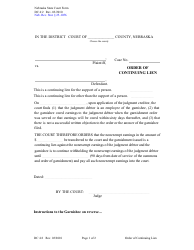 Document preview: Form DC4:2 Order of Continuing Lien - Nebraska