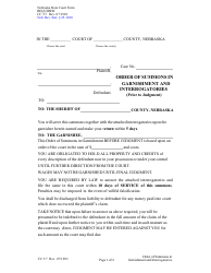 Document preview: Form CC3:7 Order of Summons in Garnishment and Interrogatories (Prior to Judgment) - Nebraska