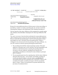Document preview: Form DC6:5.13 Parenting Plan (Absent Parent, Court Use) - Nebraska