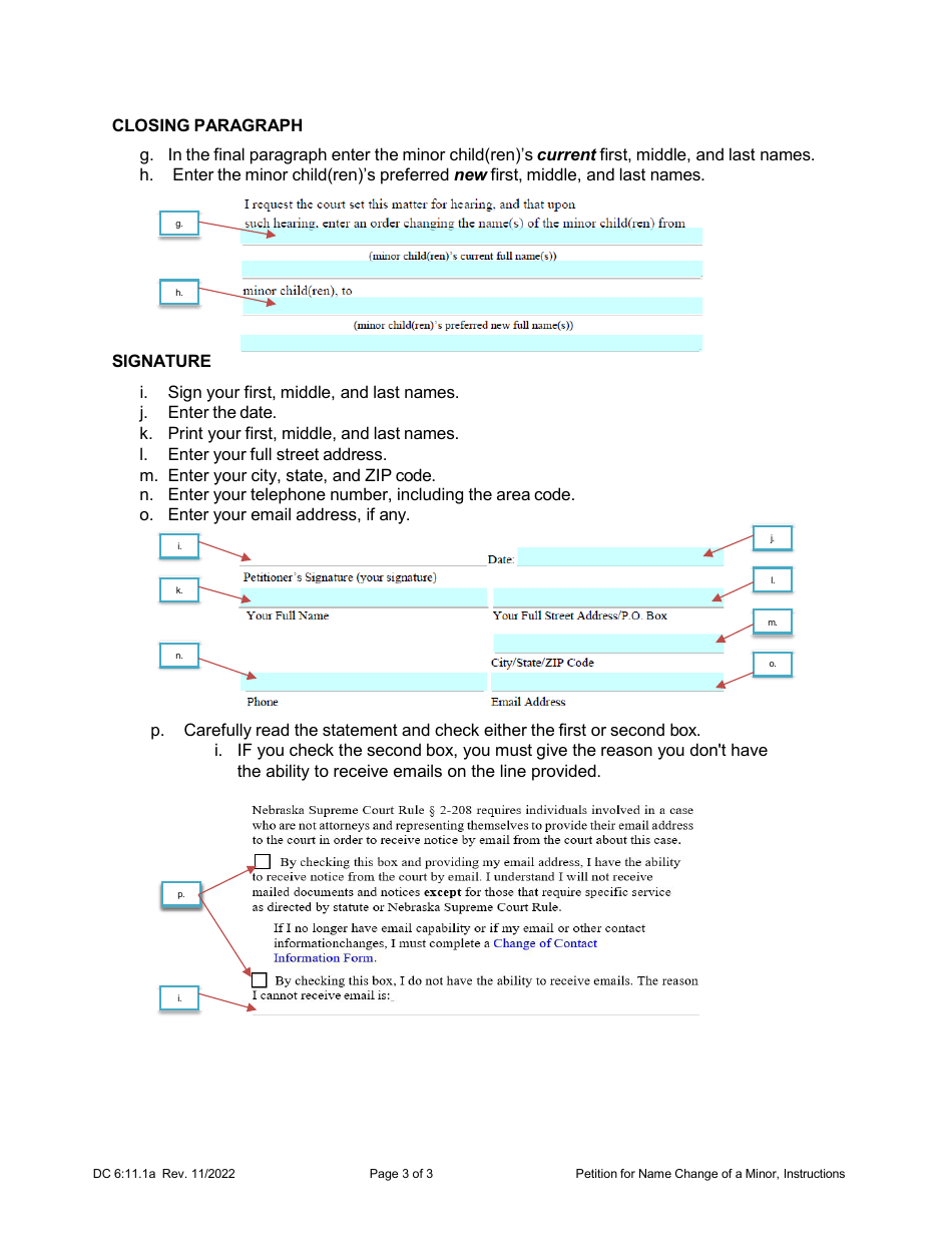 Instructions for Form DC6:11.1 Petition or Name Change of a Minor Child or Children - Nebraska, Page 3