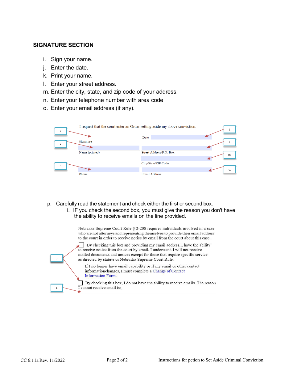 Instructions for Form CC6:11 Petition to Set Aside a Criminal Conviction - Nebraska, Page 2