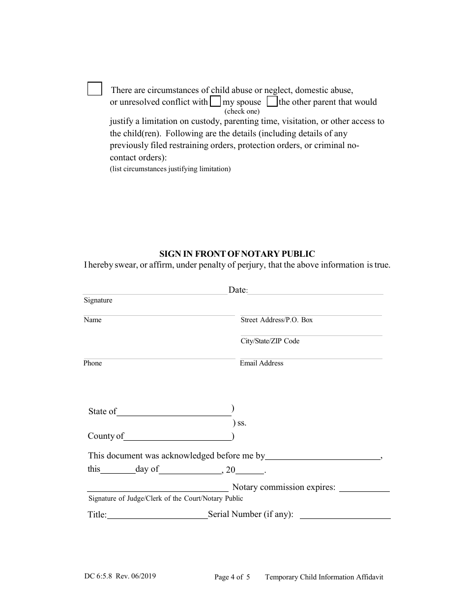 Form DC6:5.8 Temporary Child Information Affidavit - Nebraska, Page 4