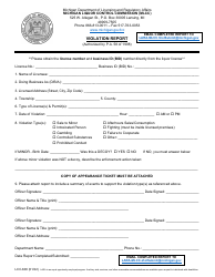 Form LCC-600 Violation Report - Michigan