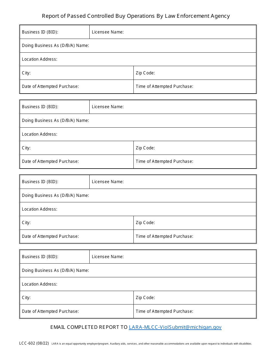 Form LCC602 Fill Out, Sign Online and Download Fillable PDF, Michigan Templateroller