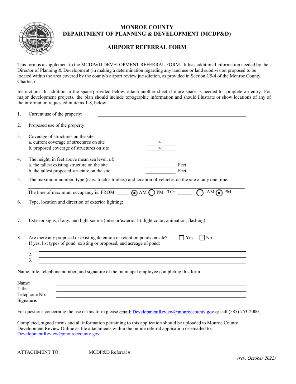 Airport Referral Form - Monroe County, New York, Page 1