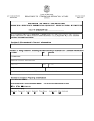 Document preview: Property Tax Appeal Answer Form - Principal Residence Exemption/Qualified Agricultural Exemption - Michigan