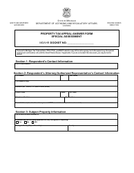 Document preview: Property Tax Appeal Answer Form - Special Assessment - Michigan