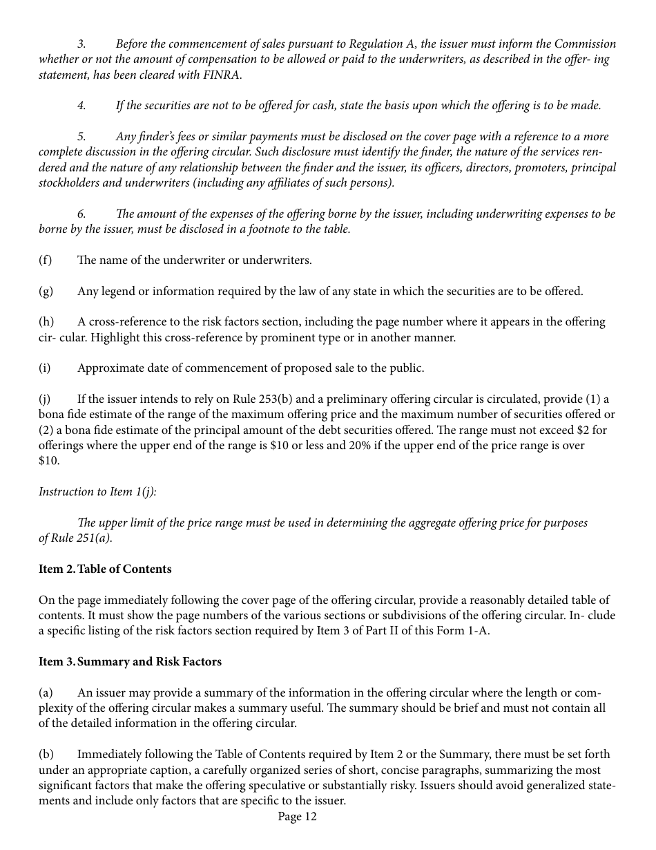 Form 1-A (SEC Form 0486) Regulation a Offering Statement Under the Securities Act of 1933, Page 12
